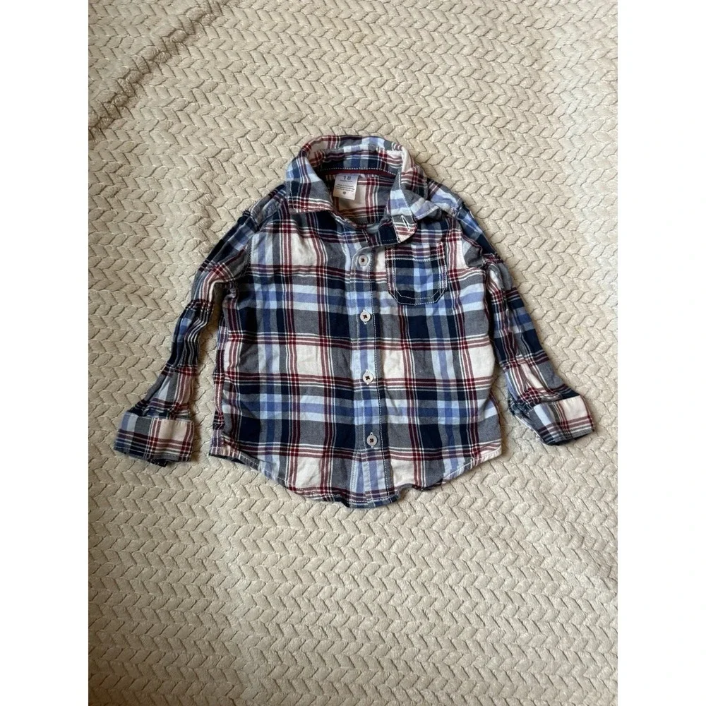 Carter's Boys 18M Blue Plaid Long Sleeve Collared Button-Up Shirt